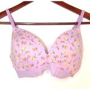 PINK Victoria's Secret 34DD Purple Floral Print Solid Satin Wear Everywhere Bra